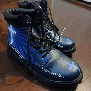 Jesus Faith Over Fear Leather Boots-Christian Shoes For Men size 8/Women size 9